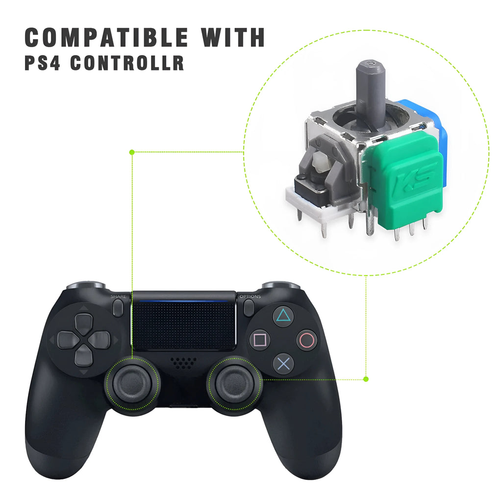 Hall-effect magnetic joystick replacement component for PS5, PS4, Xbox and Nintendo Switch controllers.