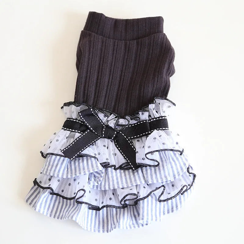 Polka dot lace princess style cake dress pet clothing for dogs and cats