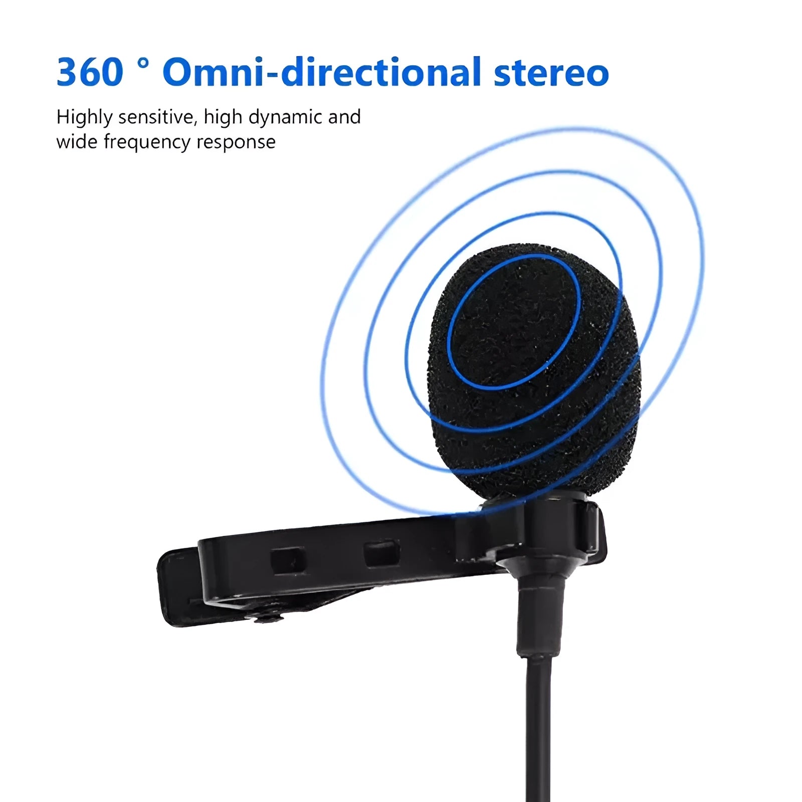 Apple-compatible lavalier lapel microphone headset with 1.5m black cable and multiple plug options