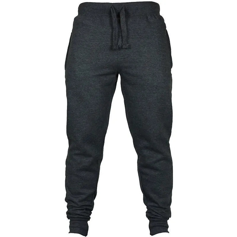 Men's solid colour cotton fleece casual pants with drawstring waistband in pencil harem style