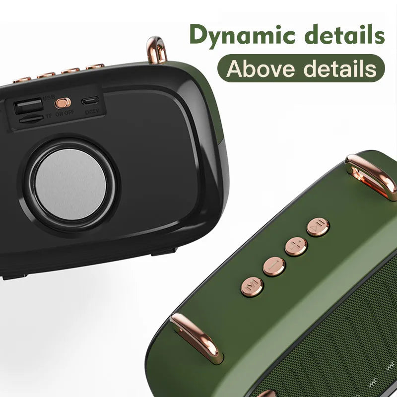 Small rectangular portable Bluetooth speaker in choice of black, blue, green, grey, or orange colours.