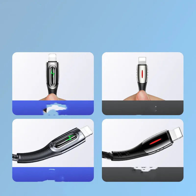 Black braided Lightning to USB cable with zinc alloy connectors for iPhone charging.