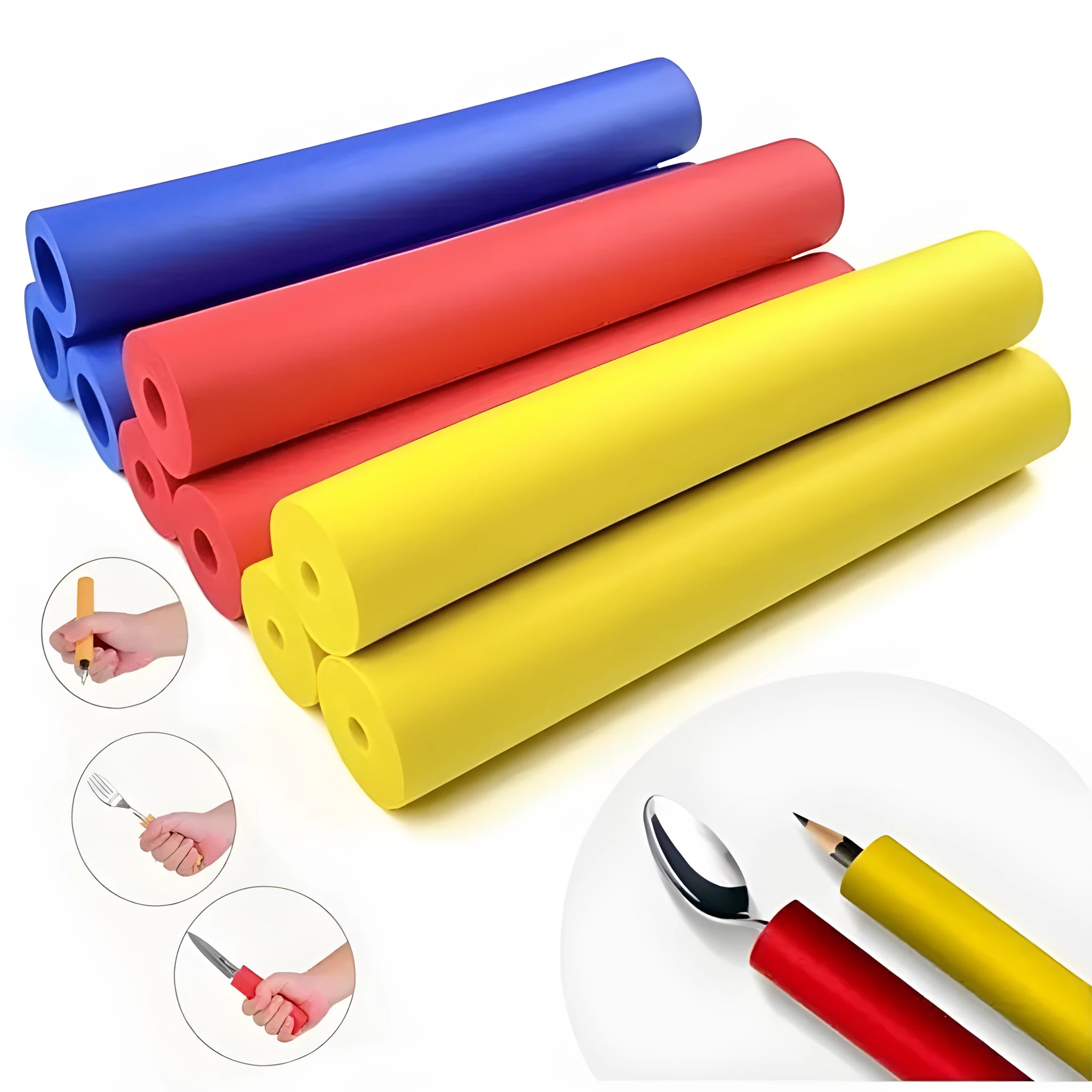 Pack of black rubber grip hoses for tableware and pen handles