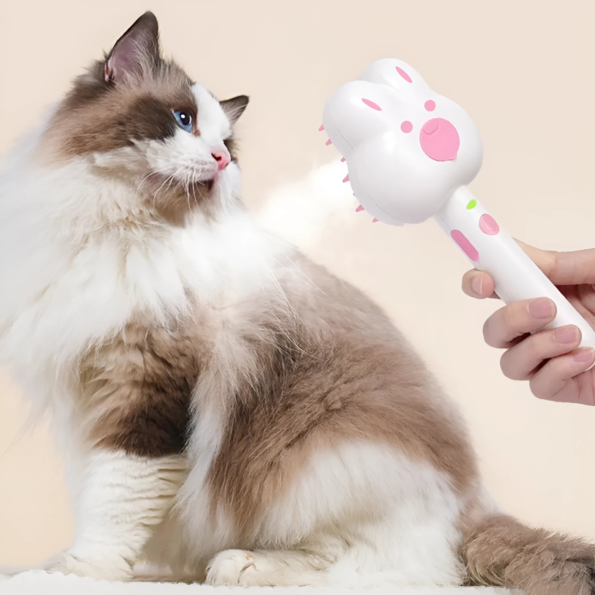 Rechargeable cat steam grooming brush comb in green, pink or white with hot steam technology