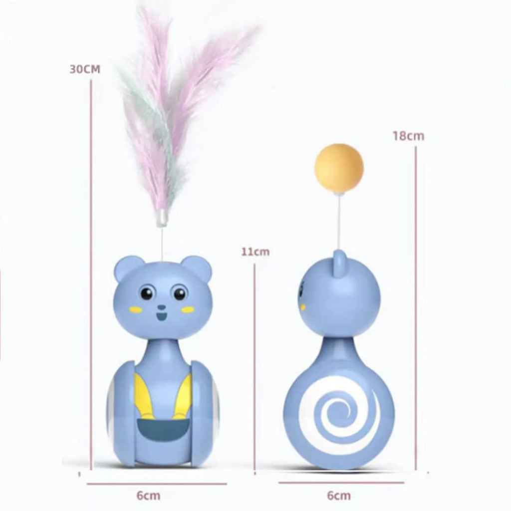 Cat interactive feather wand toy with rotating ball tumbler in blue colour