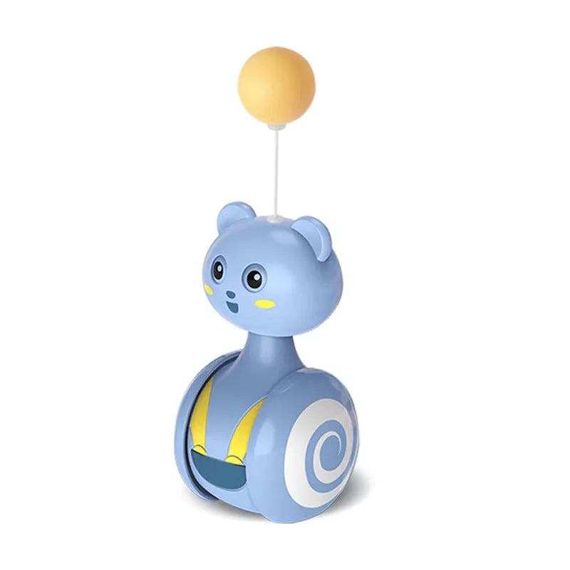 Cat interactive feather wand toy with rotating ball tumbler in blue colour