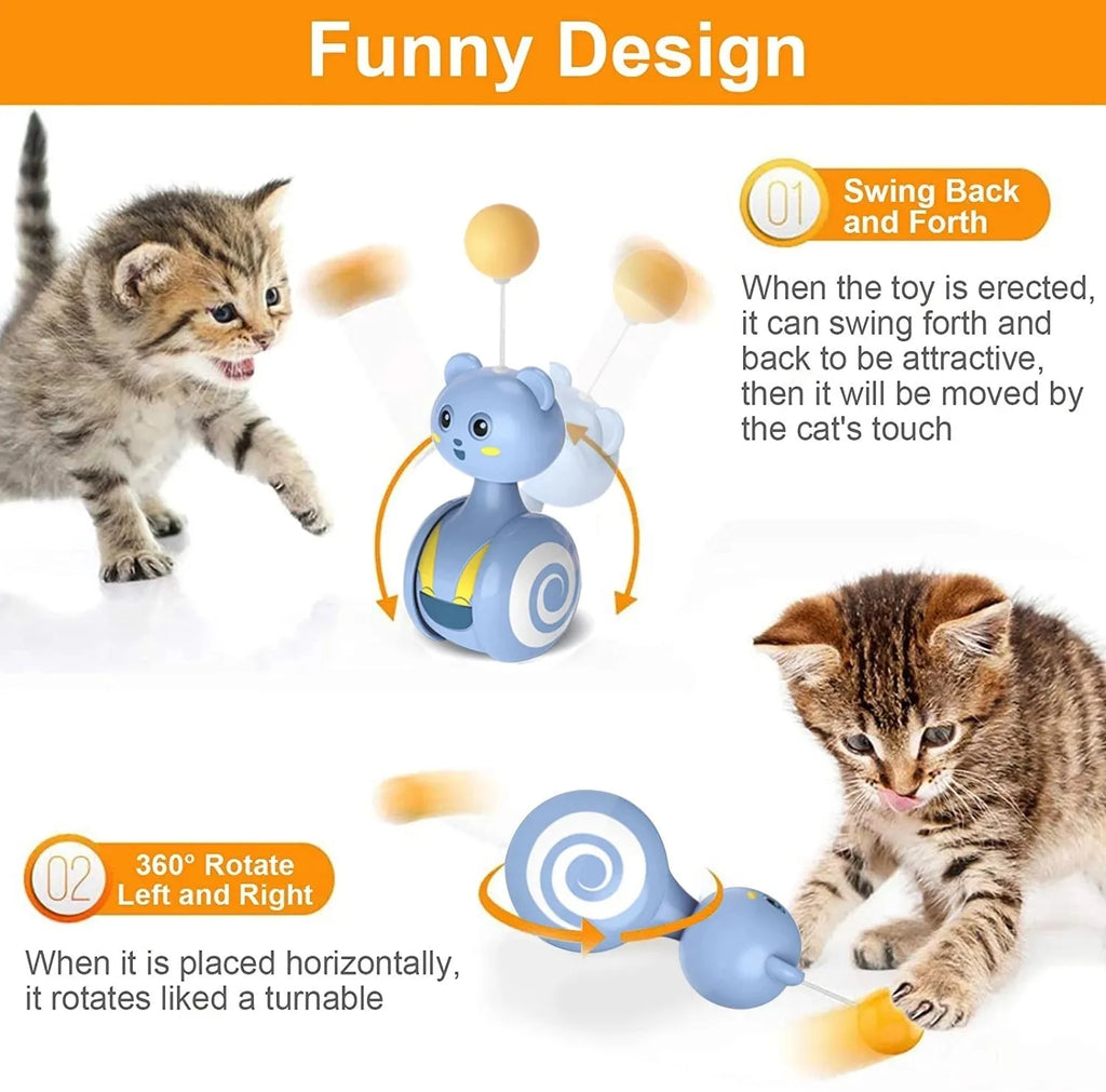 Cat interactive feather wand toy with rotating ball tumbler in blue colour