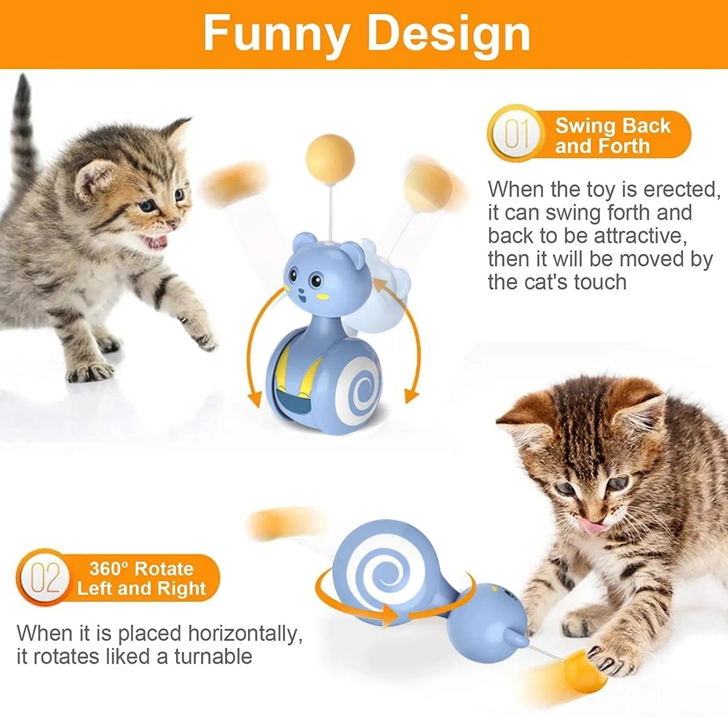 Cat interactive feather wand toy with rotating ball tumbler in blue colour