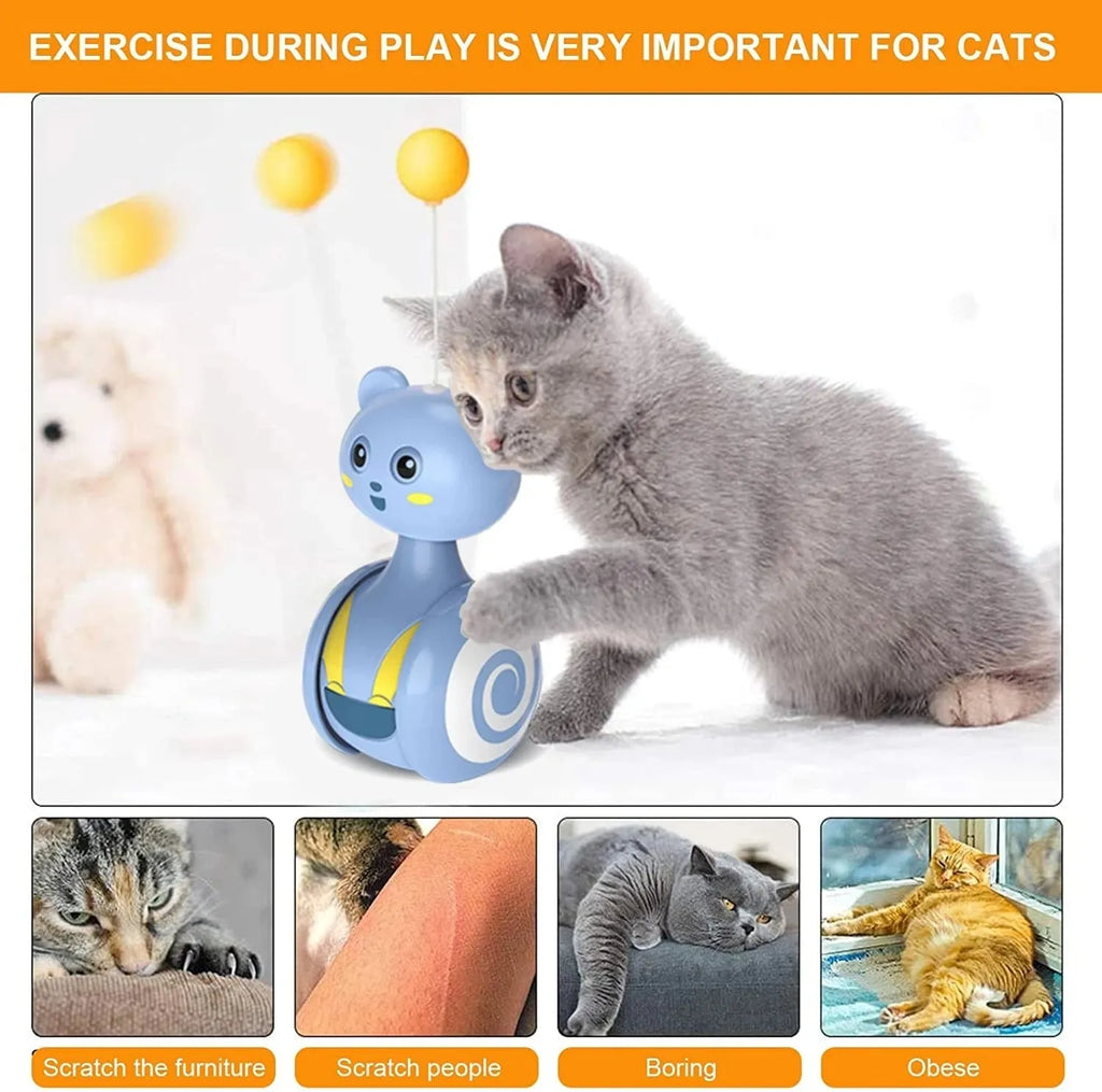 Cat interactive feather wand toy with rotating ball tumbler in blue colour