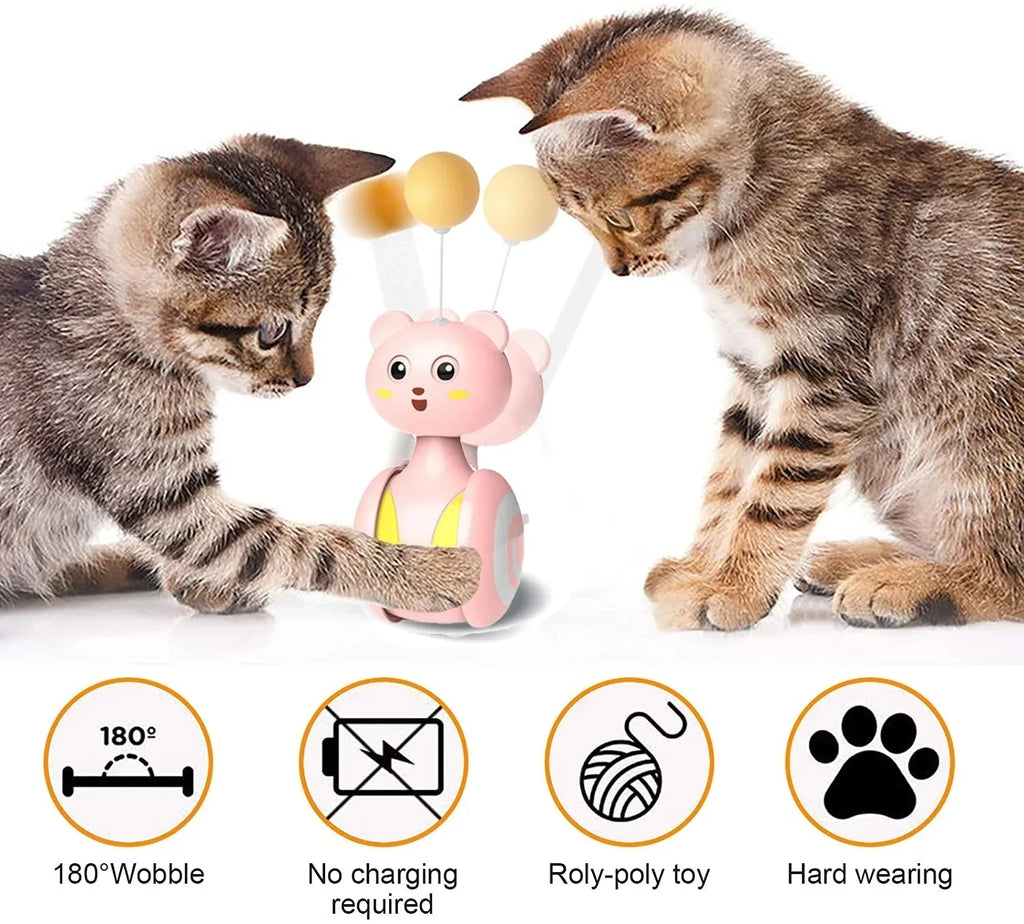 Cat interactive feather wand toy with rotating ball tumbler in blue colour
