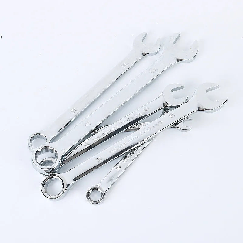 61-piece chrome vanadium steel socket and wrench set with ratchets and extensions laid out in its storage box.