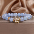 Sky blue aquamarine butterfly crystal bracelet with pearls and rhinestones measuring 17cm length