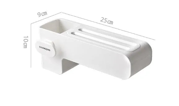 White plastic kitchen knife storage block with modern simple design on countertop