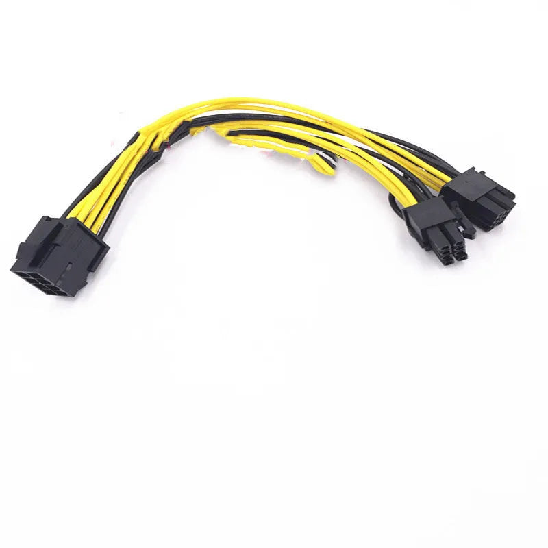 21cm black graphics card power cable with 8PIN female connector splitting to two 8PIN male connectors
