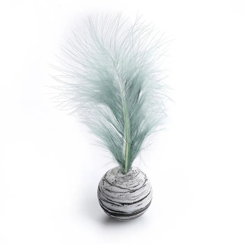 Star texture EVA foam cat ball with feathers in Black, Blue, and Pink colour options