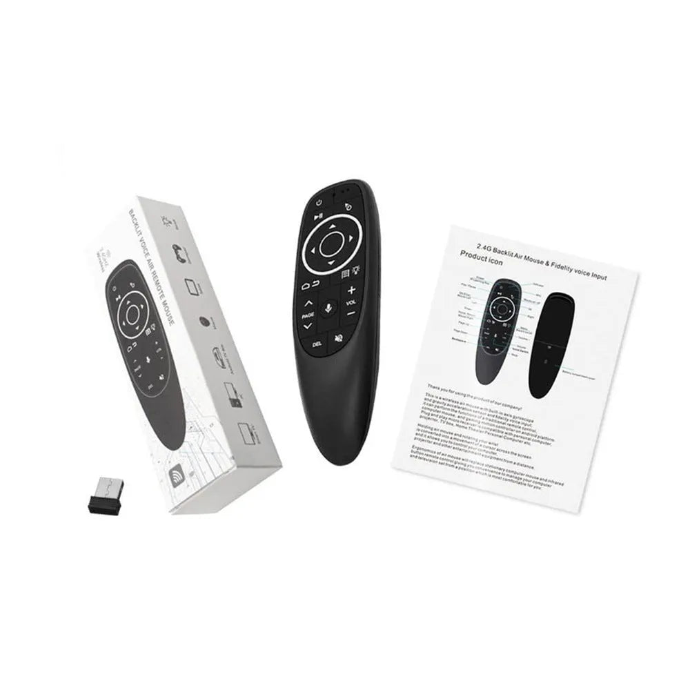G10 G10S intelligent voice remote control with plastic shell and silicone buttons.