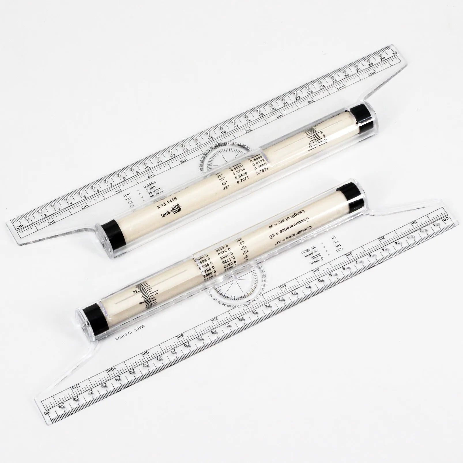 30 cm plastic rolling ruler for drafting with rollers and an angle measurement scale