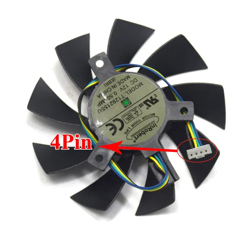 Black 85mm square PC cooling fan with 4-pin connector for graphics card and case ventilation