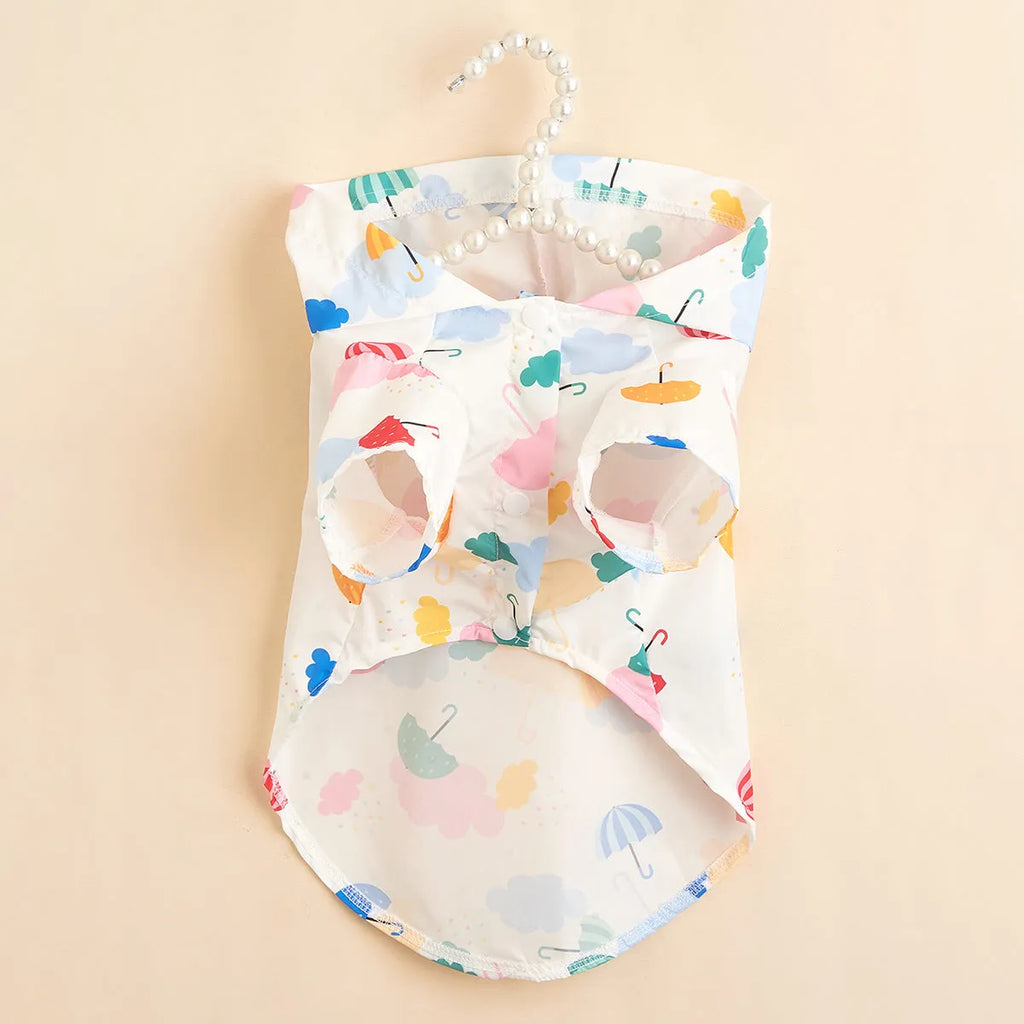 Colourful cartoon umbrella pattern dog raincoat in polyester material for wet weather protection