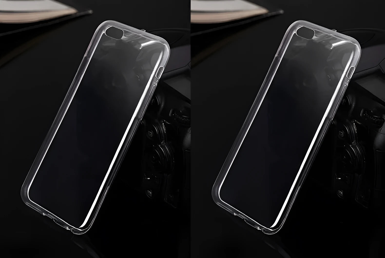 Transparent soft TPU mobile phone case for Apple iPhone on a white background.