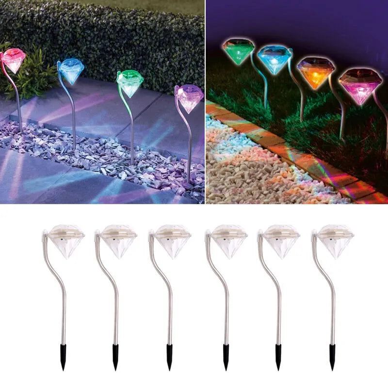 Solar powered diamond-shaped garden spotlight with adjustable angle and IP55 waterproof rating