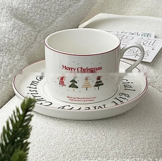 Creative Design Christmas Tree ceramic coffee cup and saucer set with 180ml cup and 15.2cm saucer in festival pattern