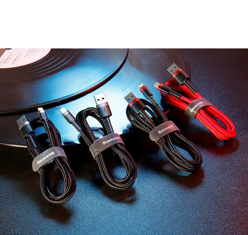 Apple compatible 8PIN charging cable in red and black colour with 1 metre length
