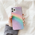 Rainbow gradient striped TPU protective case for iPhone, showing Japanese-Korean style design.