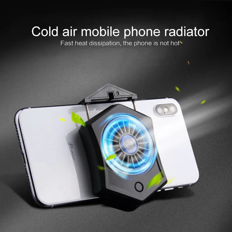 A black or white mobile phone radiator cooling fan with a USB connector