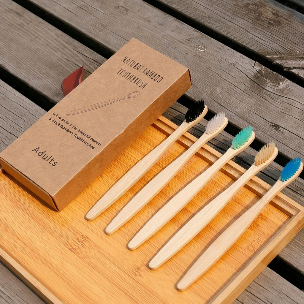 Eco friendly bamboo soft fibre toothbrush with biodegradable handle for adults