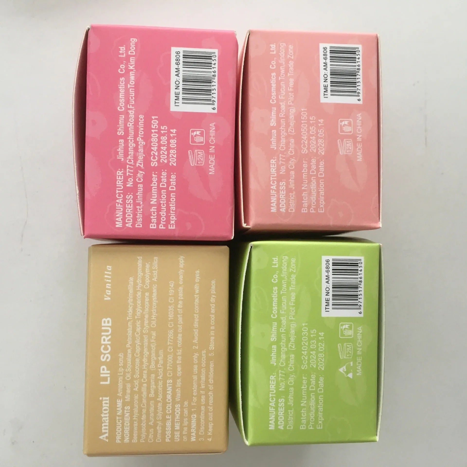 Amatoni lip scrub cream pot in coconut, raspberry, vanilla, or watermelon flavour, 30g size.
