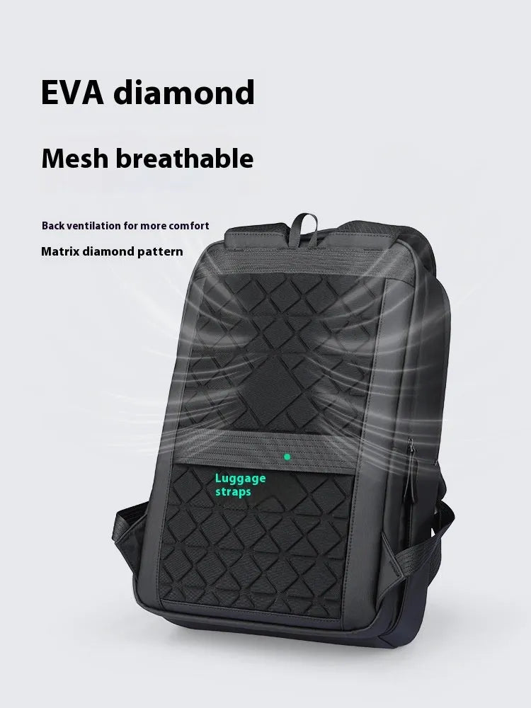Graphite grey Oxford cloth USB business backpack with external charging port.