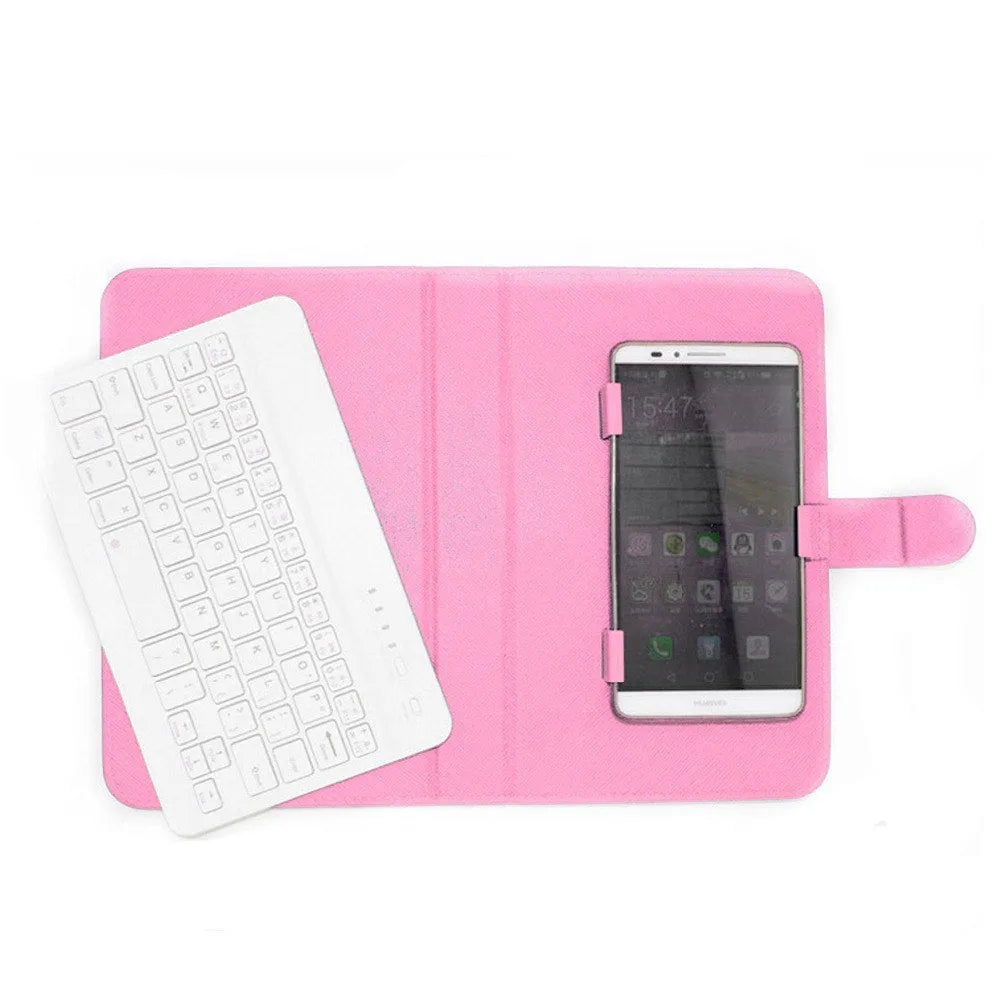 Wireless Bluetooth keyboard case in multiple colours, showing tablet in holster with detachable keyboard.
