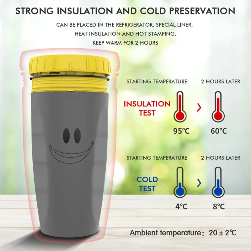 Double wall insulated travel mug with twist top silicone seal showing straw accommodation