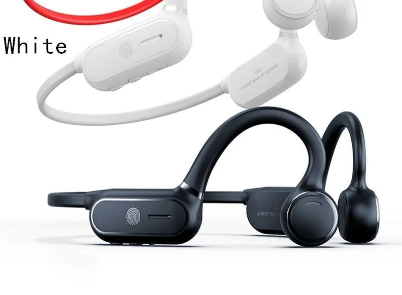 Black open-ear air conduction Bluetooth wireless headphone with a bendable titanium frame