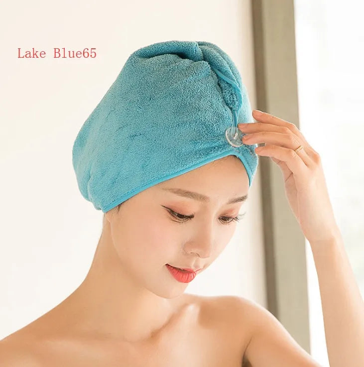 Women's microfiber hair dryer cap in assorted colours showing cap shape and size