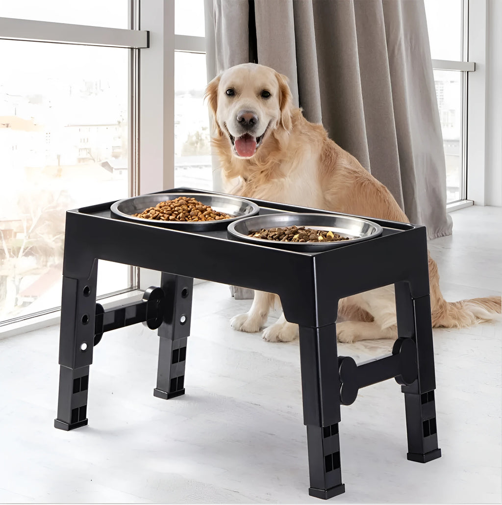 Black plastic lifting feeding bowl with stainless steel slow feeding bowl for medium to large dogs