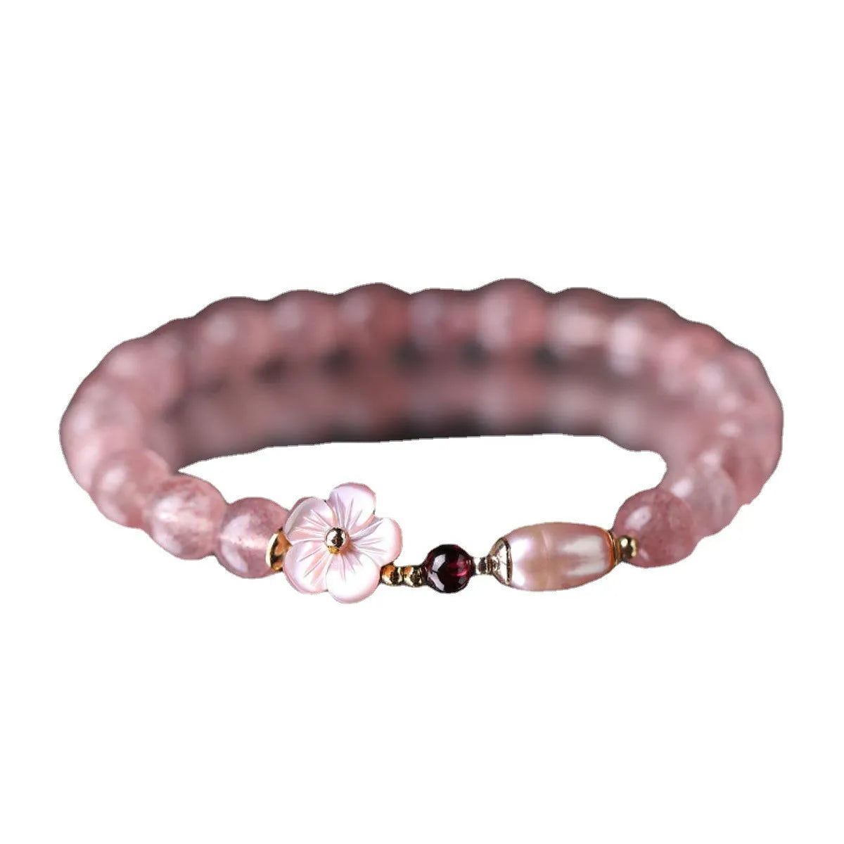 Strawberry quartz peach blossom crystal bracelet with flower-shaped beads for casual jewellery wear