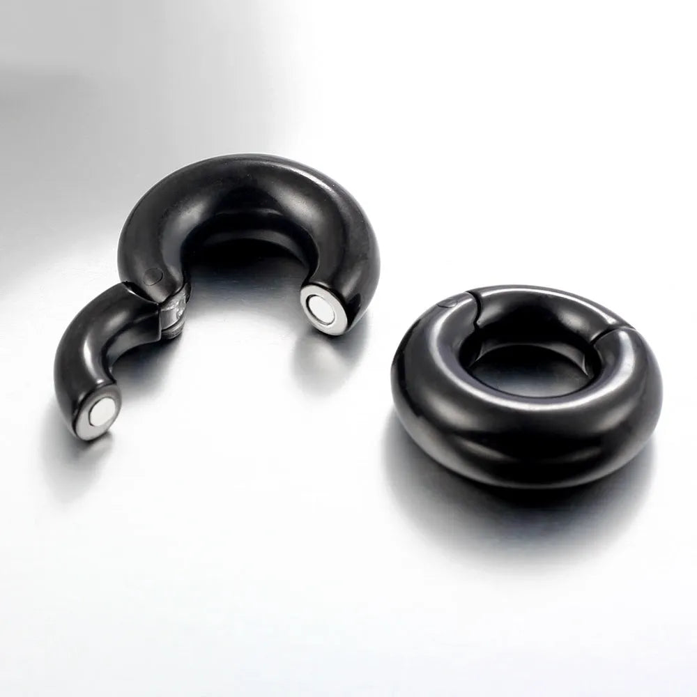 Insight glossy ring earring single ear hook in titanium steel ball pattern in black 6mm size