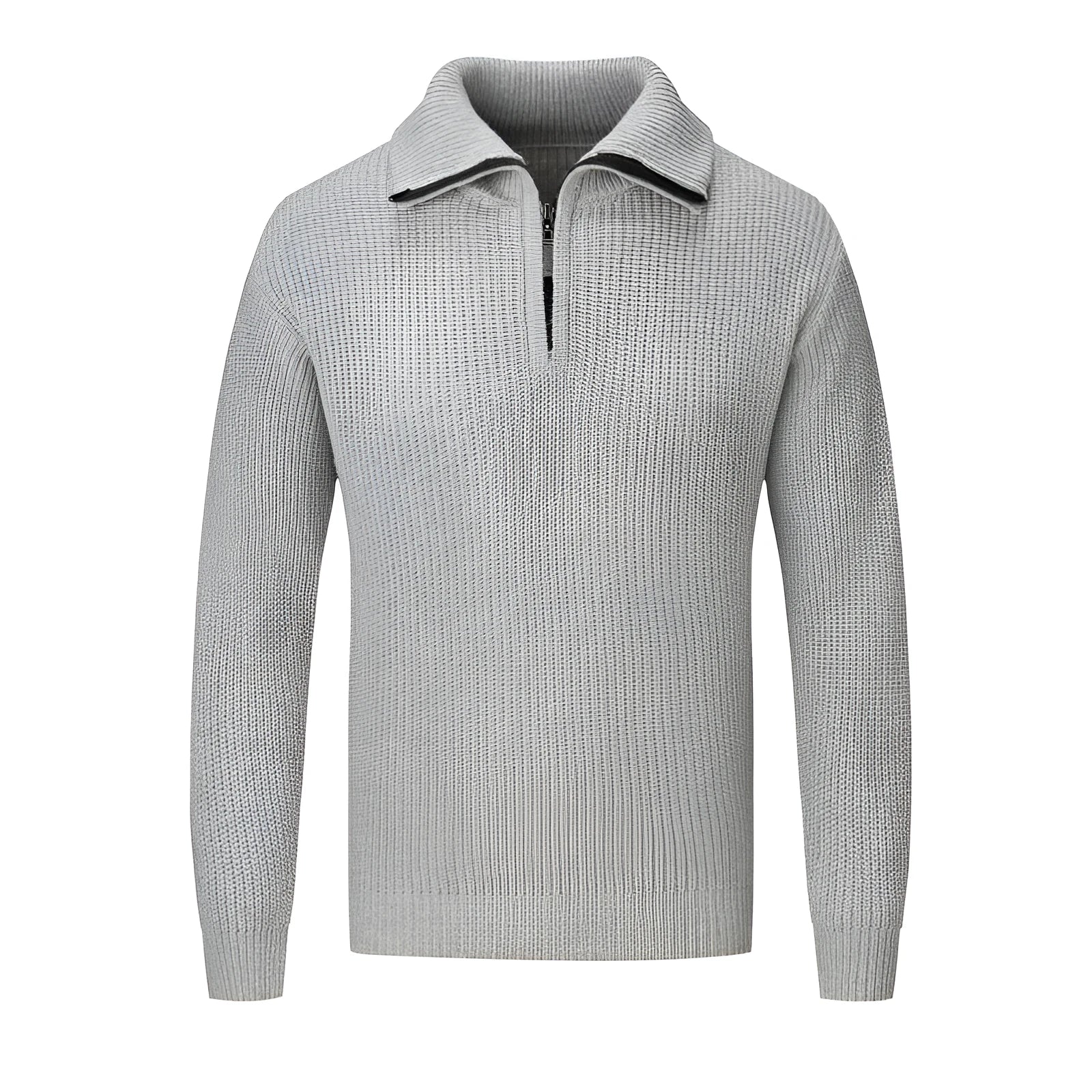 Man wearing a solid-colour slim-fit pullover sweater in a casual setting.