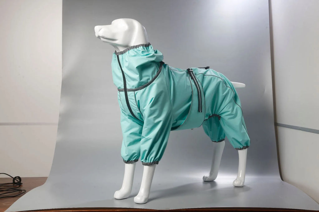 Dog wearing red cotton-padded shell jacket with sports style design