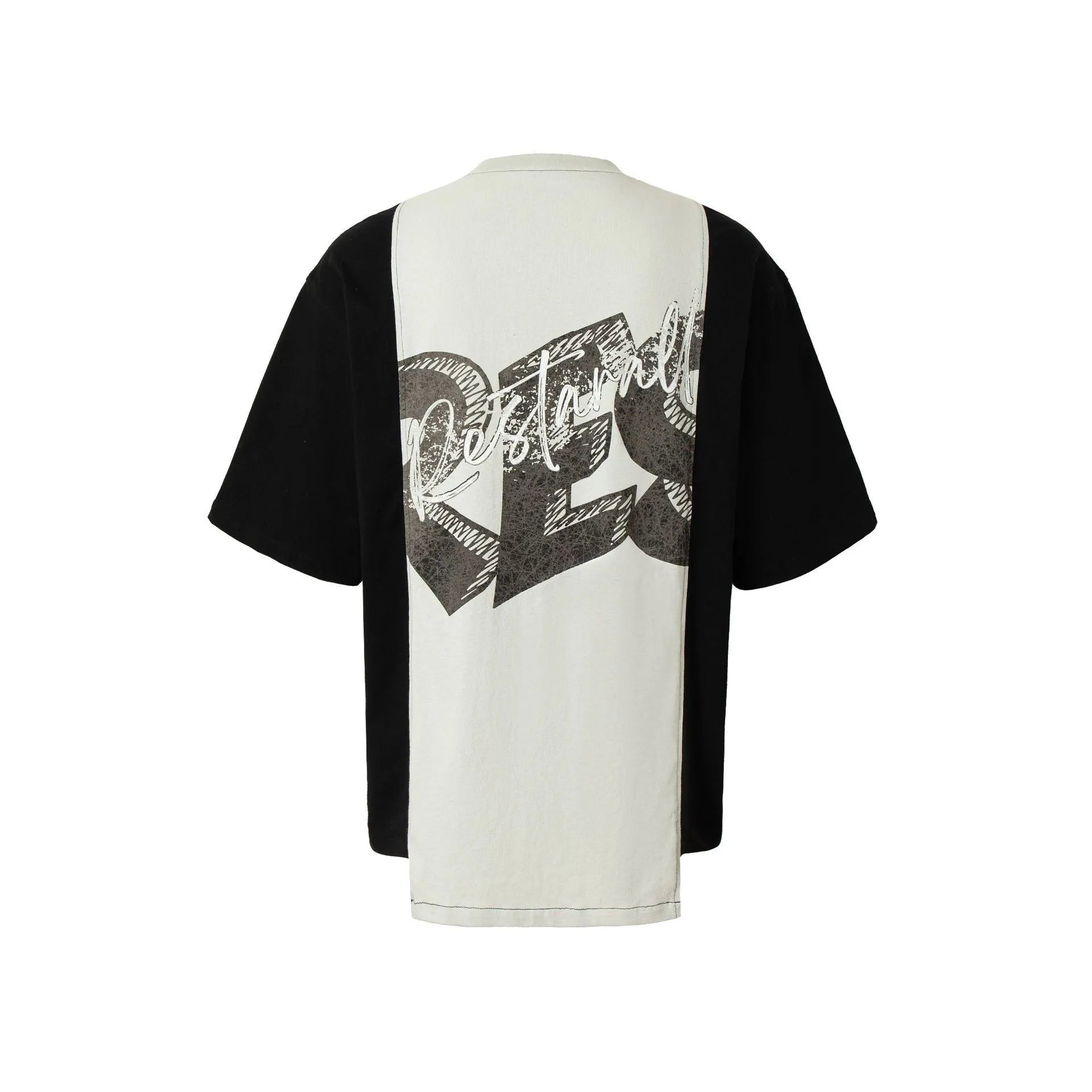 Black and white deconstructed print cotton blend t-shirt with loose fit and short sleeves