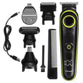 Black KM-696 USB rechargeable electric hair clipper with stainless steel blades on white background
