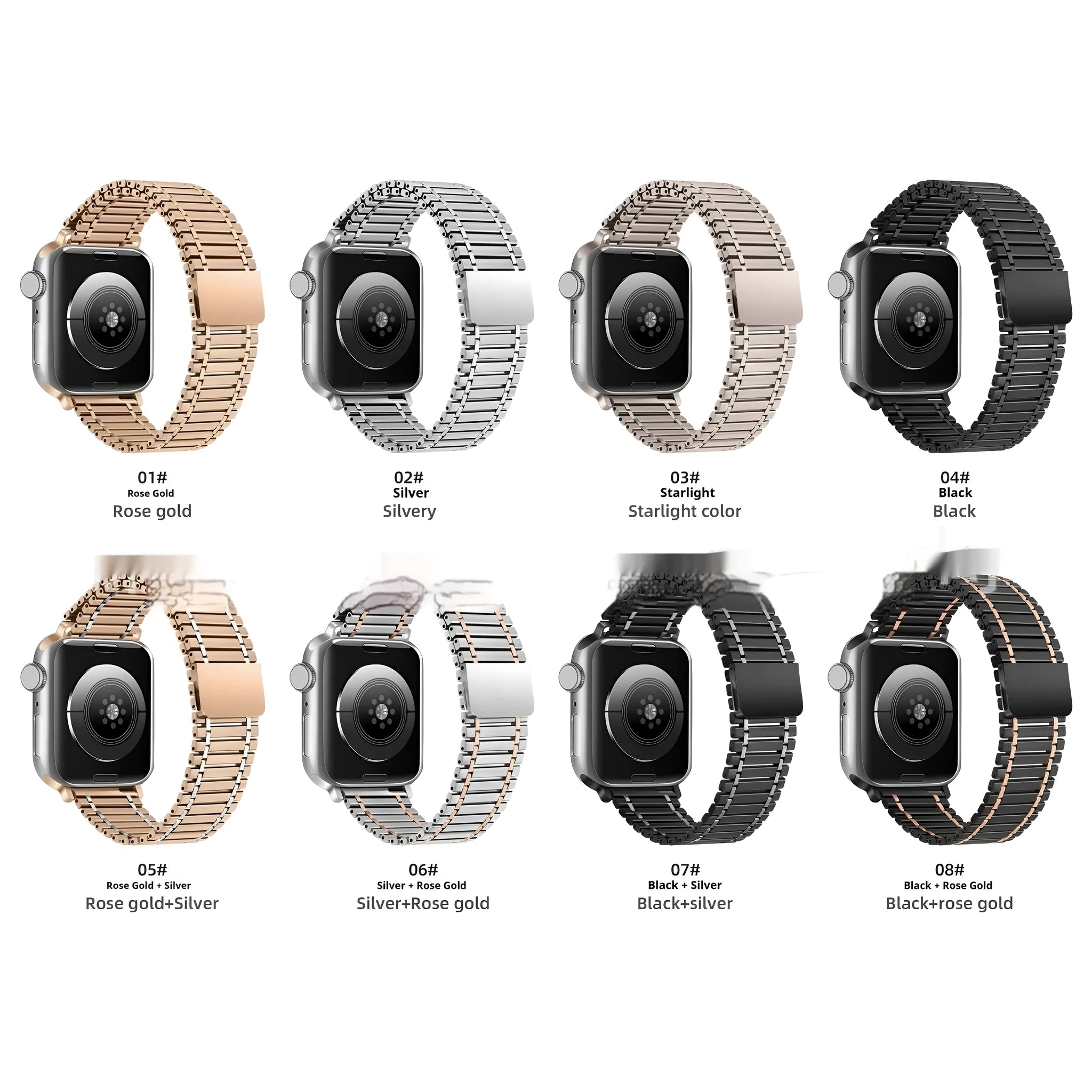 Metal magnetic watch strap in rose gold silver suitable for Apple Watch 42mm and 44mm case sizes