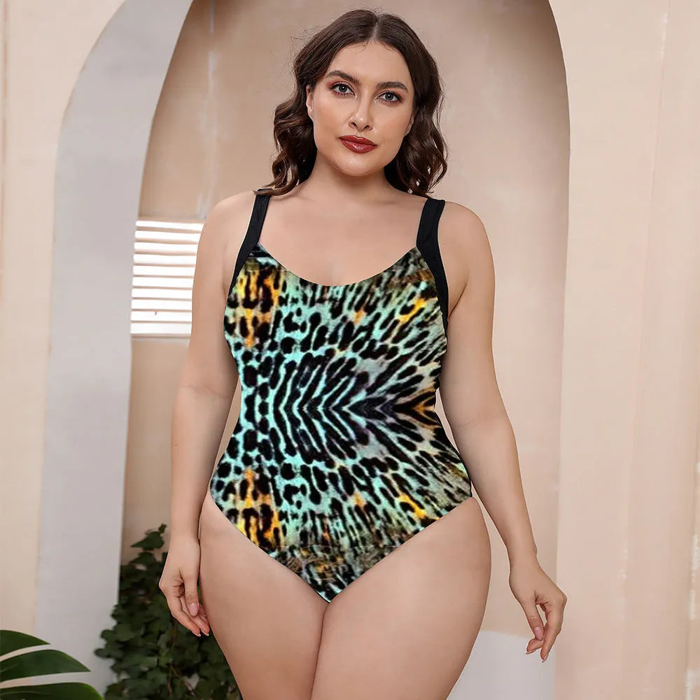 Conservative one-piece floral print swimsuit with vest top and spaghetti straps for swimming
