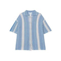 Cotton blend contrast colour short sleeve cardigan shirt for men in blue loose fit summer style