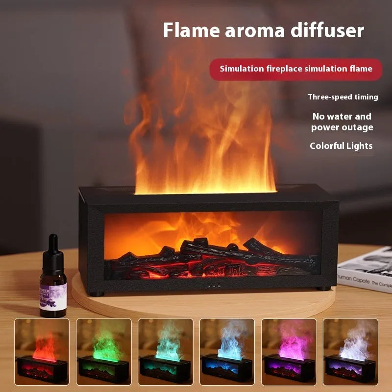 Square flame aromatherapy machine with 3D flame effect and 7-colour mood lighting at base