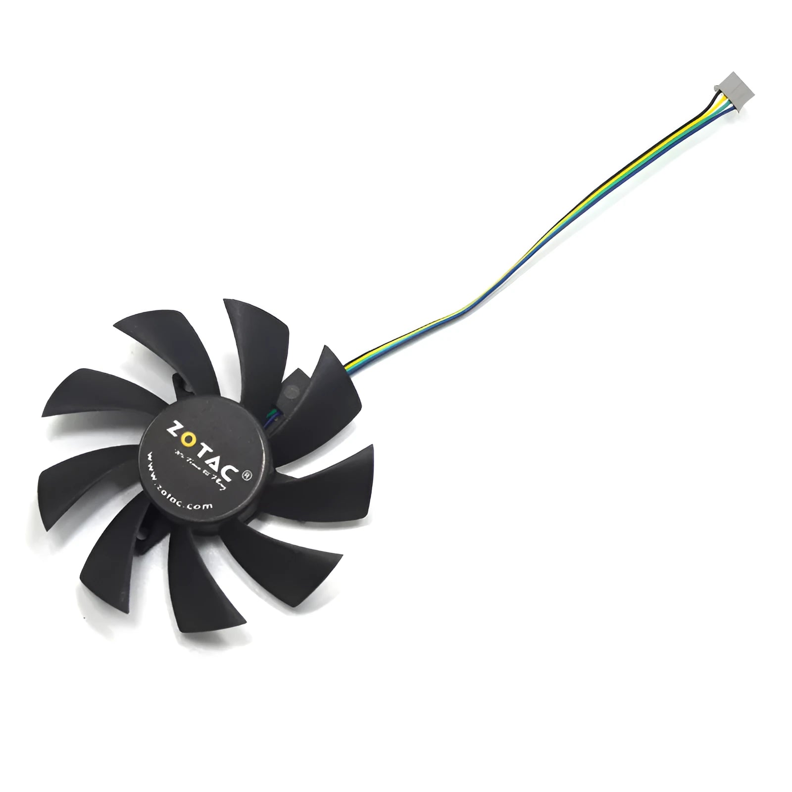 Black 85mm square PC cooling fan with 4-pin connector for graphics card and case ventilation