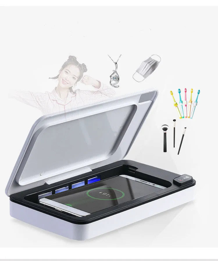 White multifunctional wireless phone charger with ultraviolet sterilisation function and remote control