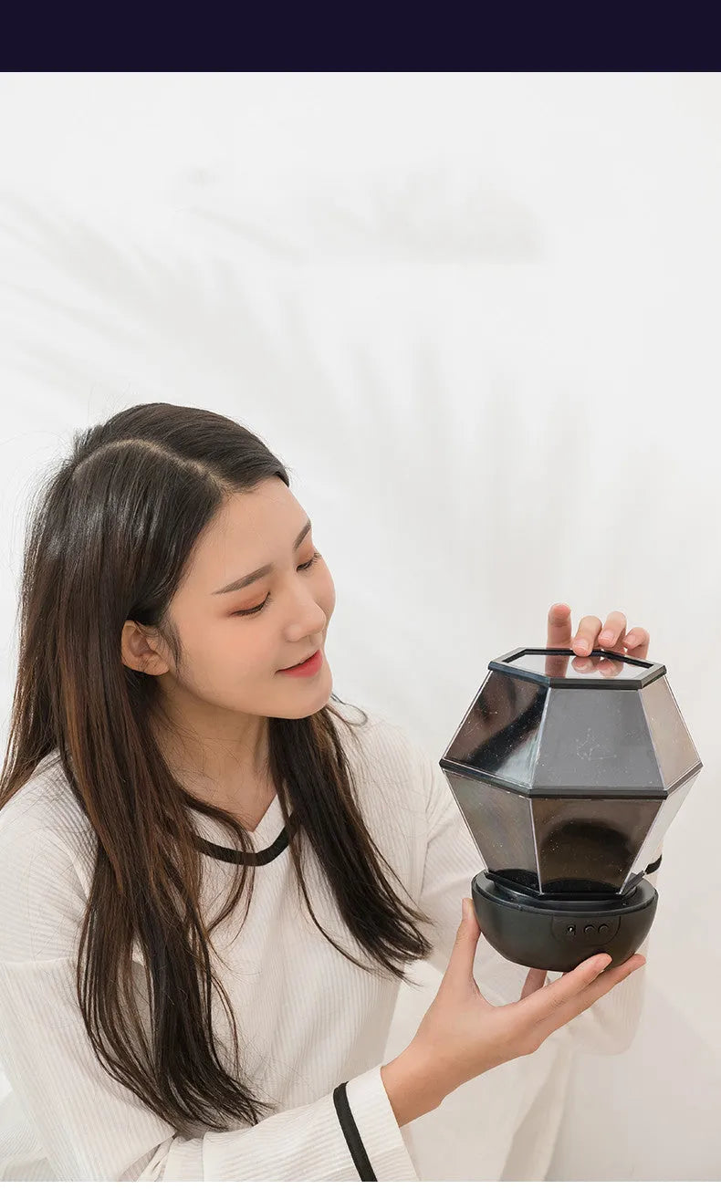 Children's rotating stars LED night light with three-colour light effects on bedroom wall